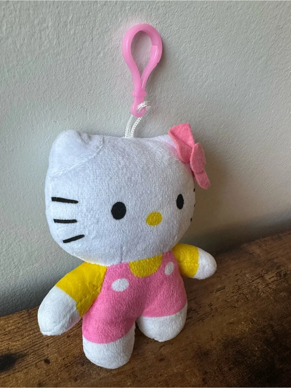Hello Kitty Pink White and Yellow Clip-On Plush Keychain Bag Charm NWOT